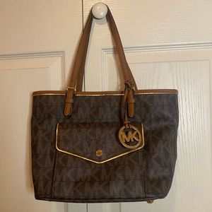 Michael Kors Monogram Brown Front Pocket Tote Bag